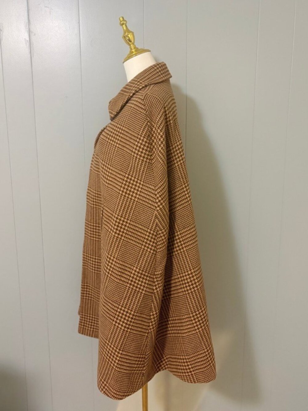 Lauren Ralph Lauren Wool Blend Cape Coat M/L Camel Cognac Check Heritage Autumn - Picture 14 of 16